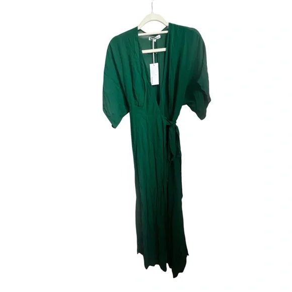NWT Reformation Winslow Short Sleeve V-Neck Wrap Maxi Dress Small Emerald Green - Picture 4 of 8